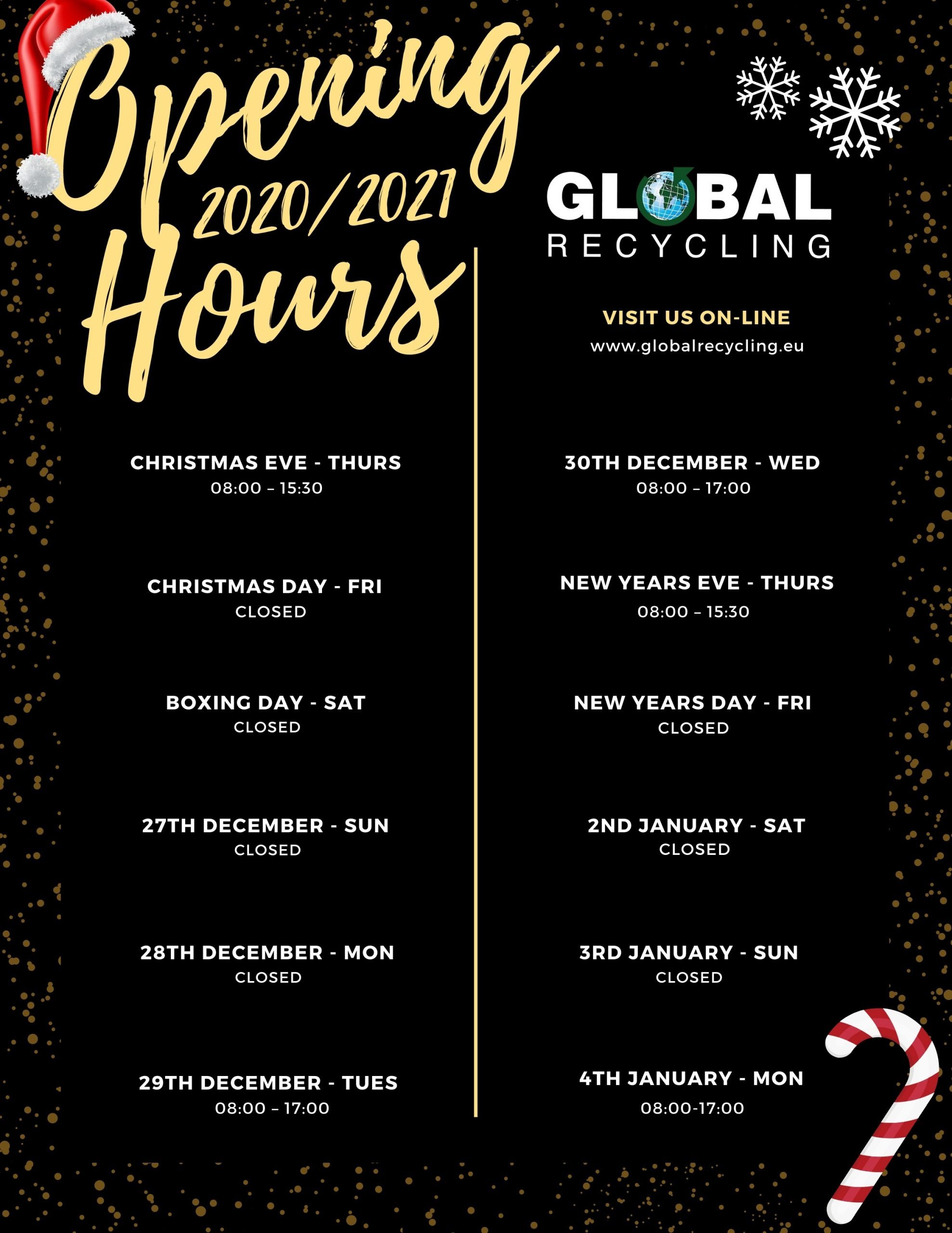 Christmas 2021 and New Year 2021 opening hours