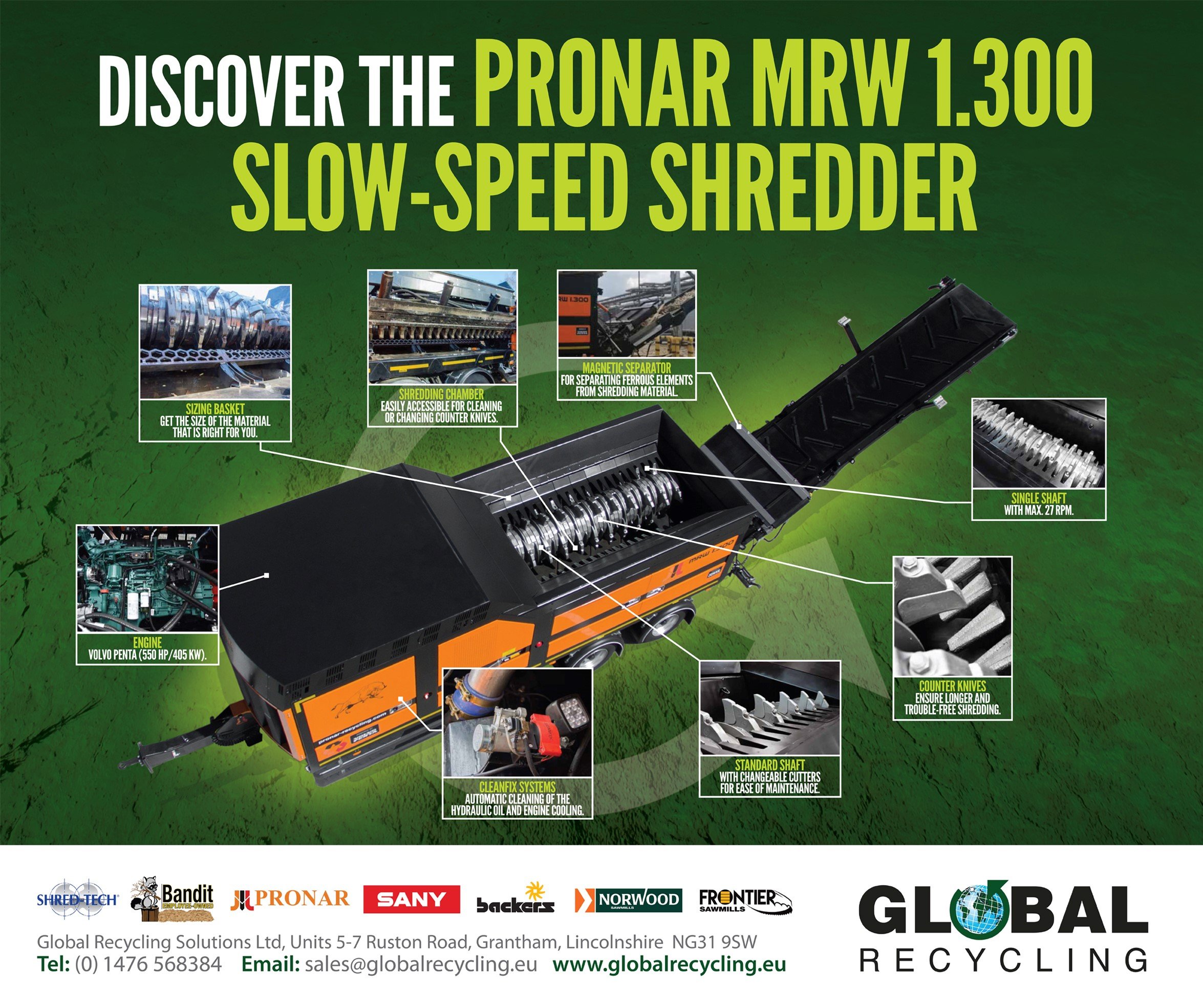 Discover the Pronar MRW 1.300 slow-speed single-shaft shredder